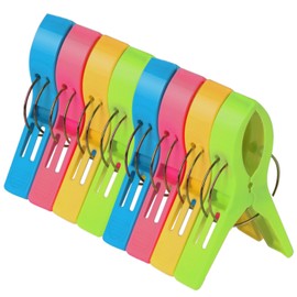TRIXES Pack of 8 Large Bright Colour Plastic Beach Towel Pegs Clips for Sunbed - Holiday Essentials - Towel Holder Grips for Deck Chair Sun Lounger Pool Day Bed - Big Quilt Laundry Pegs