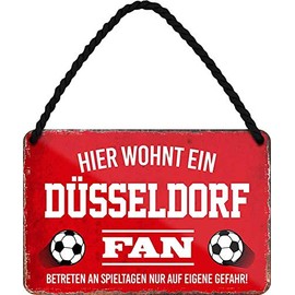 schilderkreis24 - Tin Sign Fan Hanging Sign for Football Enthusiastic Decorative Item Sign Gift Idea (Hier Lives a Düsseldorf Fan 18 x 12 cm)