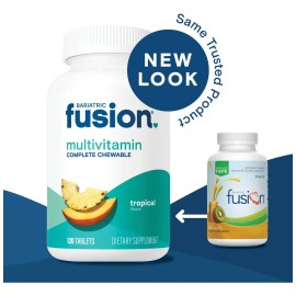 Bariatric Fusion® Multivitamin Complete Chewable Sabor Tropical 120 Tabletas Masticables I Suplemento Nutricional Con Vitaminas y Minerales Esenciales Post Cirugía Bariátrica, Manga Gástrica o Bypass