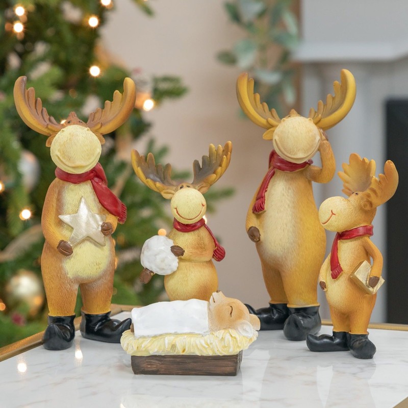 GreaterGood Funny Cute Moose Christmas Nativity Set Gifts for Women