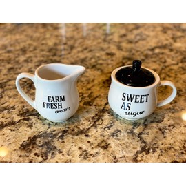 Set Sugar Bowl and Cream Server Holder Ceramic Black & White Farmhouse Table Kitchen Decor
