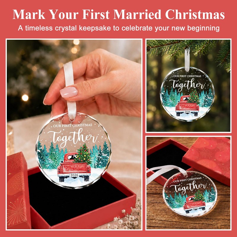 Our First Christmas Together Ornament 2026, Red Truck Crystal Glass
