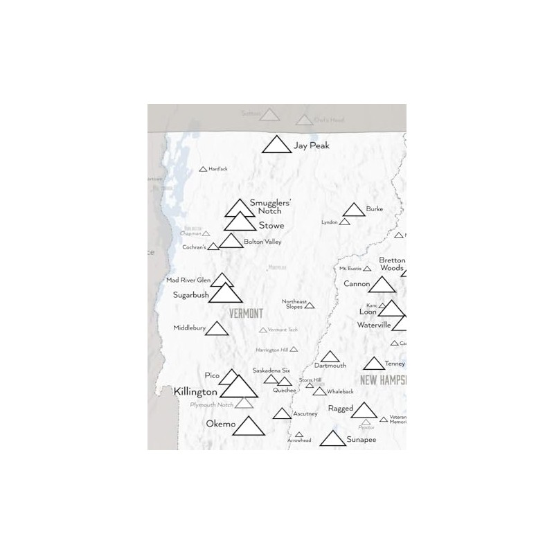 New England Ski Resorts Map 18x24 Poster (White & Gray)