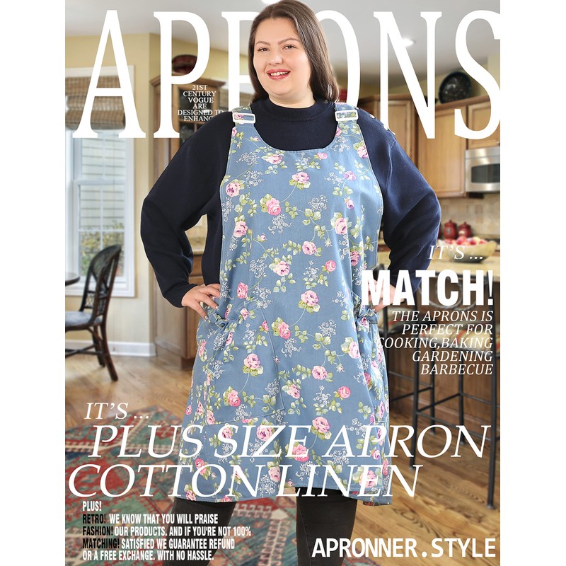 APRONNER Big Plus Size Aprons for Women with Pockets Cotton