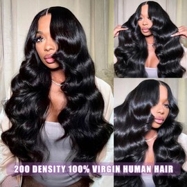 28 Inch Body Wave Lace Front Wigs Human Hair 200 Density 13x6 Lace Frontal Wig Brazilian Virgin Human Wig for Women Glueless Lace Front Wig Pre Plucked with Baby Hair Natural Black