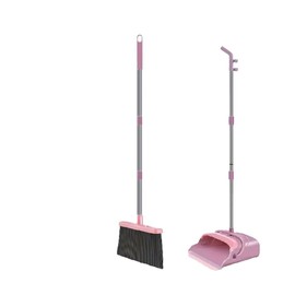 Upright Broom and Dustpan Set - Long Handle for No-Bending Comfort, 3 Rows Dense Bristles for Deep Sweeping, Suitable for Home, Office, Kitchen, Lobby, Shop, Indoor & Outdoor Spaces, Pink & Purple