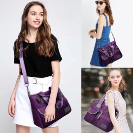 SHIFANQI Tote Bag for Women, Purse and Handbags with Multi Pockets & Zip, Lightweight Ladies Top Handle Shoulder Bag, Nylon Cross body Messenger Bag for Work School, Travel (Pure Navy Blue)