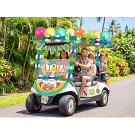 27 Pcs Summer Hawaiian Golf Cart Luau Parade Decorations Kit - Tropical Garland Leaves Banner Balloons for Beach Party Themed Supplies Decor