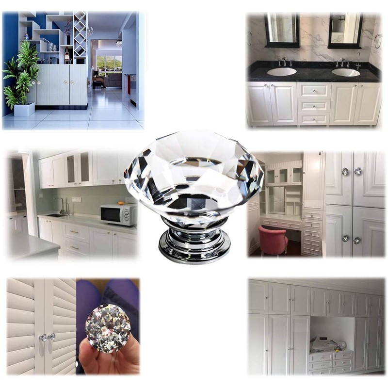 KAHEIGN 25Pcs Crystal Door Knob, 30MM Diamond Drawer Knobs Crystal