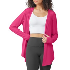 G4Free Open Front Cover Ups for Women Long Sleeve Summer Sun Shirts UV Protection Lightweight Cardigans with Pockets (Hot Pink,XL)