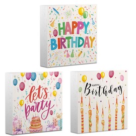 3 PCs Birthday Decorations Wooden Box Sign, Happy Birthday Sign Party Decorations for Friends Daughter Son, Rustic Country Wooden Signs, Living Room Bedroom Desk Tiered Tray Decor Supplies