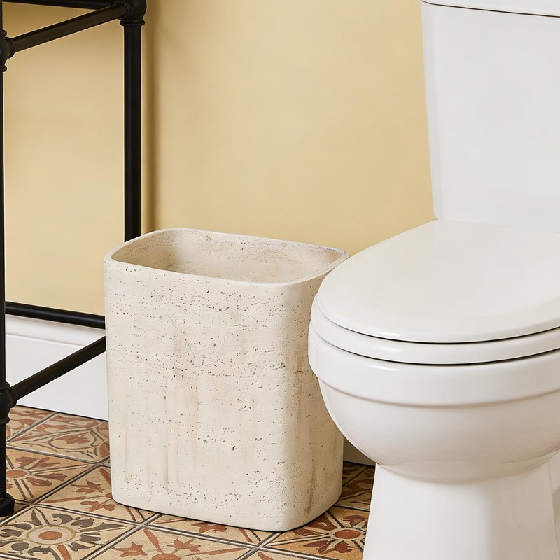 Polytree Natural Travertine Textures Bathroom Trash Can 1.8 Gallon(7 Liter)