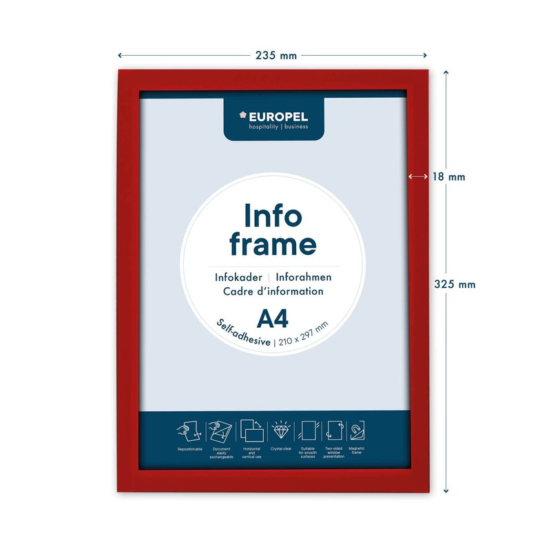 Europel Cornice Informativa Magnetica Autoadesiva A4 Rossa, Set da 2,