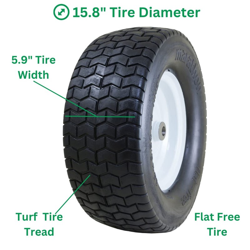 Marathon 16x6.50-8" Flat Free Tire on Wheel, 3" Hub, 3/4"