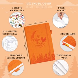 Legend Camping Journal – Hardcover Camper & RV Trip Planner – Notebook to Plan Travel & Camp Adventures with Packing Checklist, Meal Plan & Camping Bucket List – 30 Trips, 7" x 10" (Orange)