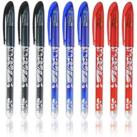 Fhandong Erasable Pens, 9Pcs Gel Ink Rollerball Pens, Assorted Colored Ink, Fine Point, Eraser Top, Ideal for Writing, Puzzles
