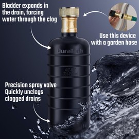 DURATECH Drain Bladder, Large Drain Cleaning Bladder, Fits 4" to 6" Drain Pipes, Unclogs Stubborn Blockages in Kitchen Sinks, bathtubs, Showers, and Main drains