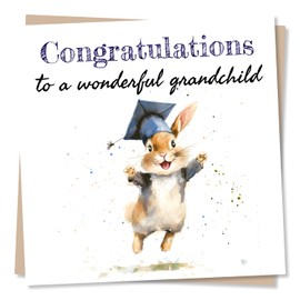 Adorable Congratulations Card For Grandchild - Graduation, Exams, Celebrations - Rabbit, Wonderful - Humorous and Heartfelt - For Grandson, Granddaughter, From Grandparents