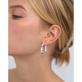 NEVEGE 925 Sterling Post Silver Hoop Earrings for Women Lightweight Silver Hoops Earrings Hypoallergenic Silver Cubic Zirconia Hoop Earrings Silver Earrings for Women Girls 30mm