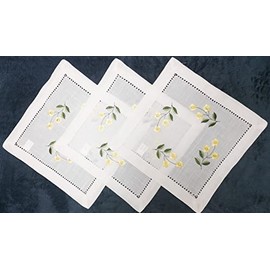 T&K Doilies 30 x 30 cm Handmade Hemstitch with Embroidery, Pack of 3 (30 x 30)