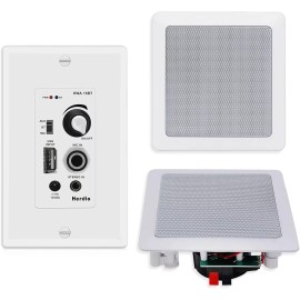 Herdio 5.25Inch Bluetooth Ceiling Speakers+Wall Mount Control Amplifier Receiver