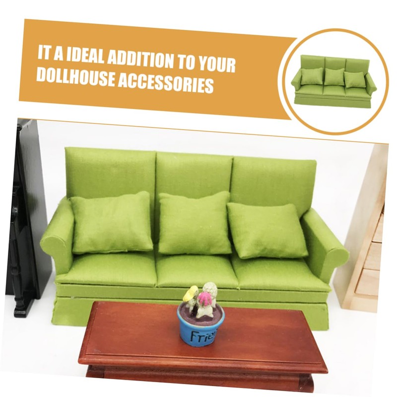 MINAOLULUS 1 Set Dollhouse Sofa 1:12 Scale Miniature Sofa Green
