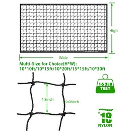 Wiseek 15'x30' Baseball Softball Backstop Nets, Heavy Duty Baseball Netting Ball Stop Netting #18 Nylon Sport Netting Barrier