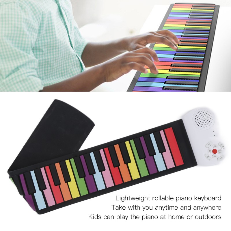 Roll Up Piano 49 Keys Kids Flexible Rainbow Keyboard Portable