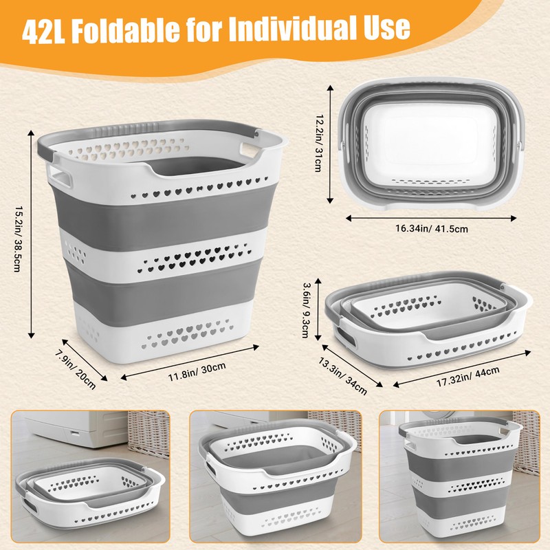 2 Pcs 42L Collapsible Laundry Baskets- Foldable Laundry Basket with