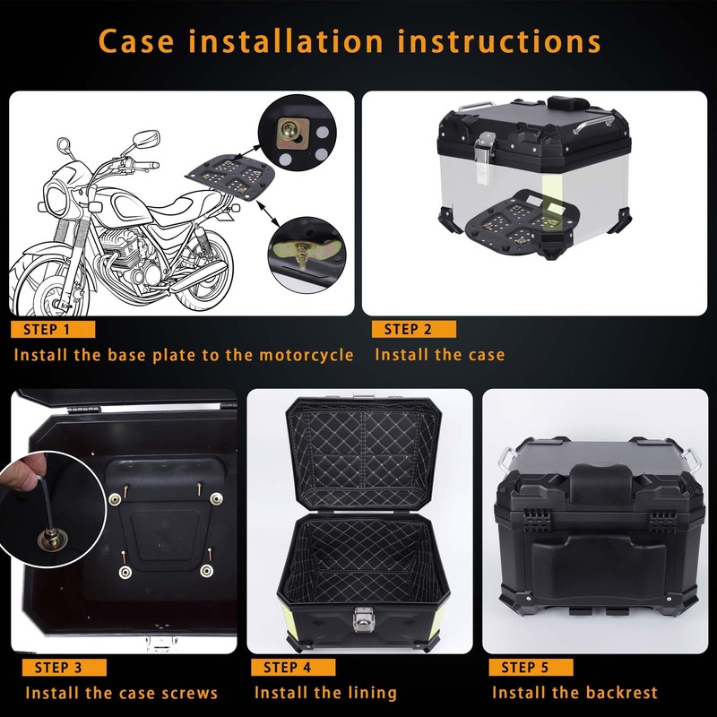 Motorcycle Top Case 45L Aluminum Motorcycle Top Trunk Tail Box