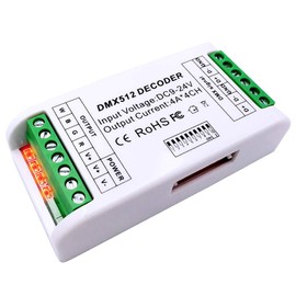 RGBW 4 Channel DMX Decoder, Mini16A RGB RGBW LED Strip Controller DMX 512 Decoder Dimmer Driver for RGBW RGB LED Strip Module DC9-24V