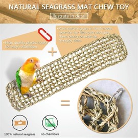 2Pcs Bird Seagrass Mat 20.5×8'' Natural Grass Woven Net Hammock Hanging on Cage Parakeet Climbing Rope Ladder Chew Toys for Lovebird Cockatiel Conure Budgie Cockatoo