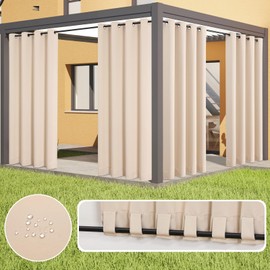 Flyfun Outdoor Curtains for Patio Waterproof - Weatherproof Porch & Gazebo Curtains, Grommet Top and Tab Bottom Drape,4 Panel, 52" W x 84" L, Beige