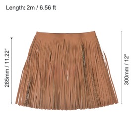 QUARKZMAN 2 Yards 12 Inch Faux Leather Fringe Trim, Double Sided Leather Sewing Tassel, Fringe for DIY Sewing, Dress, Crafts, Skirt Decoration, Brown