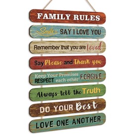 HPUINB Inspirational Quotes Wall Art,Motivational Decor Family Wall Art Wood,Rainbow Office Motivational Wall Art for Nursery,Positive Wall Decorations For Kids Bedroom Decor (Family rules)