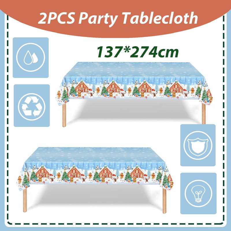 137*274cm Large Christmas Tablecloth Party,Christmas Decorations Tablecloths,Plastic Gingerbread Man Table