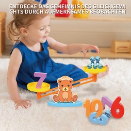 KUKUTrue Montessori Spielzeug 3 4 5 Jahre, Mathe Waage, Spiele ab 3 Jahre, Holzspielzeug, Motorikspielzeug, Lernspiel, Geschenk 3-5 Jahre Kinder Junge Mädchen