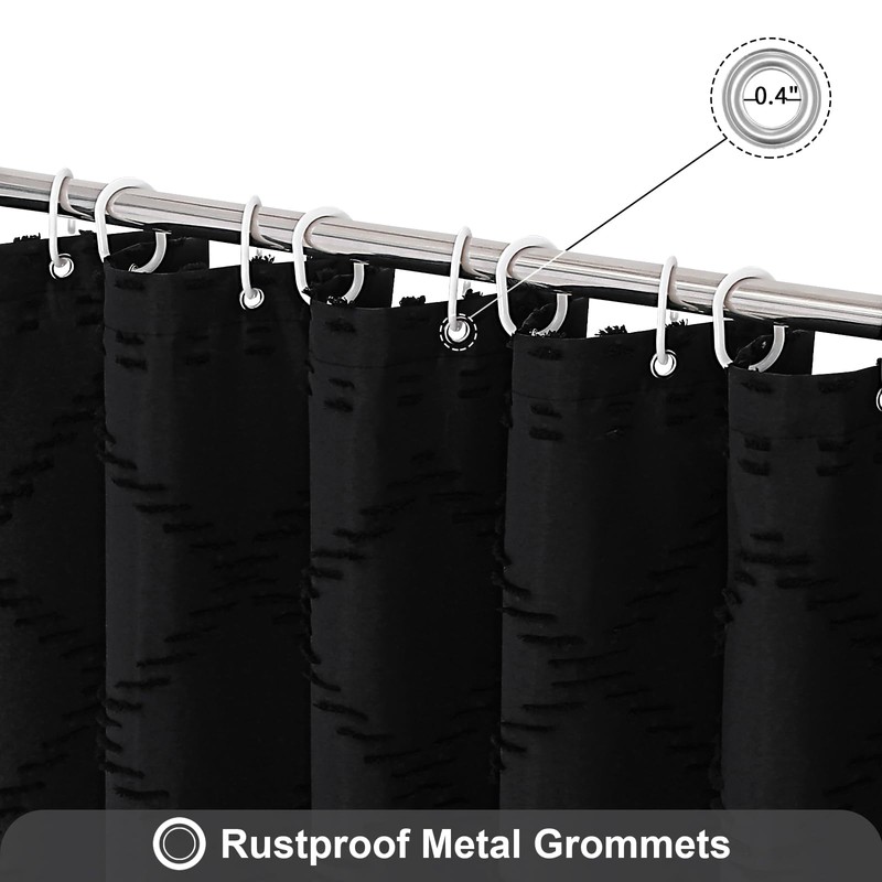 Craidlela Extra Long Black Boho Woven Fabric Shower Curtain with