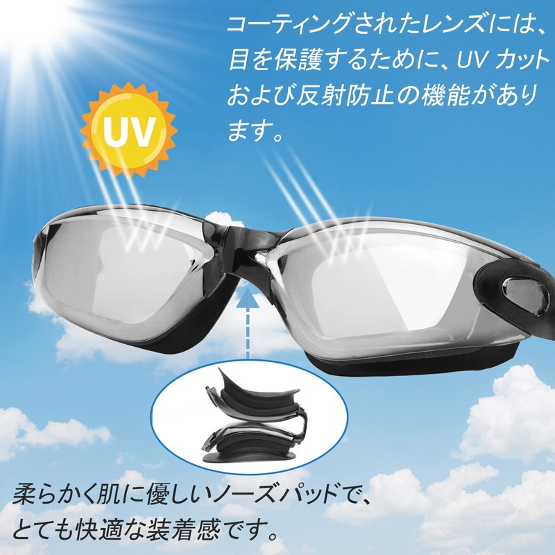 [ESAVIA] スイミングゴーグル 度付き 水泳ゴーグル 近視用 スイムゴーグル 度付きレンズ 水中眼鏡 曇り止め 紫外線カット