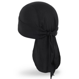 MELASA Cooling Durag Bandana Cap Hat Absorbs Sweat Headscarf Underhelmet Breathable Bicycle Headgear Running Hat Headscarf Men Cycling Motorcycling, black