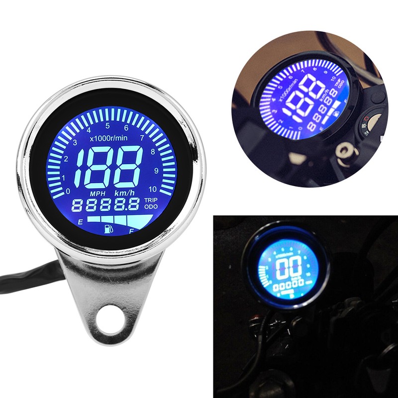 Universal Motorcycle Digital LED LCD Speedometer Tachometer Speed Gauge Retro