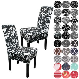 WedDecor Black Short Spandex Chair Cover with Floral Print for Wedding Banquet Dining Room Cover Stretchy and Elastic Cushion Covers Protection 1 Piece - Black