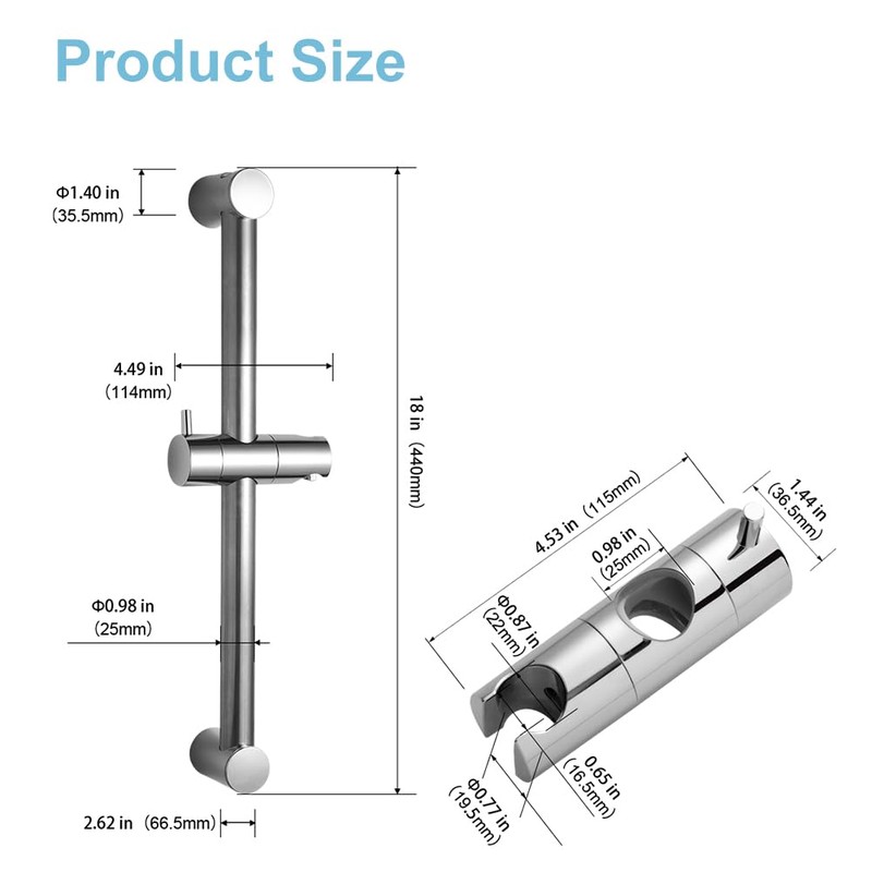 OFFO Shower Slide Bar 18 in Adjustable Installation Distance 12-17
