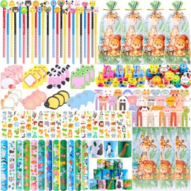 ANPHILE Animal Party Favors, 24Pack Animal Stationery Party Supplies - Pencils Bulk Sticky Notes for Birthday Party Goodie Bag Stuffer School Classroom Gifts Rewards