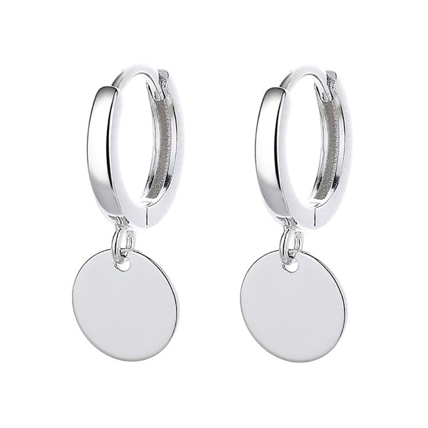 Simple Coin Disc Dangle Hoop Earrings for Women Girls Round