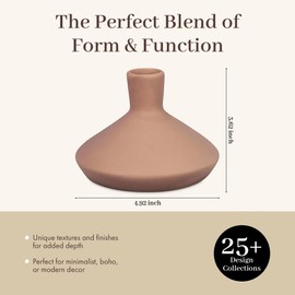 Young's Inc Terracotta Stoneware Wide Bottom Vase - Modern Rustic Decorative Orange Table Centerpiece,Sculptural Accent for Home Decor, 3.6 inch Tall