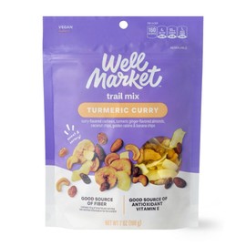 Tumeric & Curry Trail Mix 7oz Resealable Snacking Zip Bag 7oz (SimplyComplete Bundle) Well Market Fruit Blend: Curry Cashews, Turmeric Ginger Almonds, Coconut Chips, Golden Raisins & Dried Banana Chips - On the Go Snack