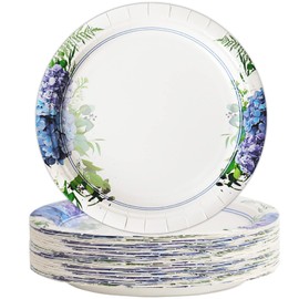 48 Pcs Hydrangea Party Plates Floral Birthday Party Disposable Paper Dessert Plates Supplies Decorations Hydrangea Plates Tableware for Wedding Baby Shower Birthday