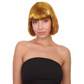 HPO Adult Women's Tinsel Bob Wig Collection | Multiple Color Options | Premium Breathable Capless Cap Design (One Size, Gold)