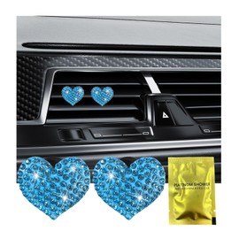 Ziciner 2PCS Bling Heart Car Air Vent Clips Charms, Heart Shaped Crystal Car Air Freshener Vent Clips, Rhinestone Air Conditioning Outlet Clip, Vehicle Decor Accessories for Women Girls (Blue)